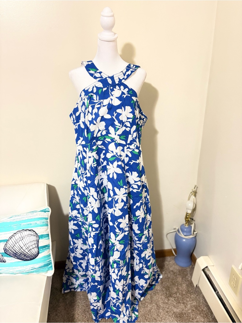 Southern Tide Blue and White Floral High-Low Maxi Dress